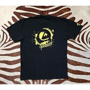 Vintage Quiksilver T Shirt Surf Beach Double Sided Black Graphic Tee Y2K Sz M